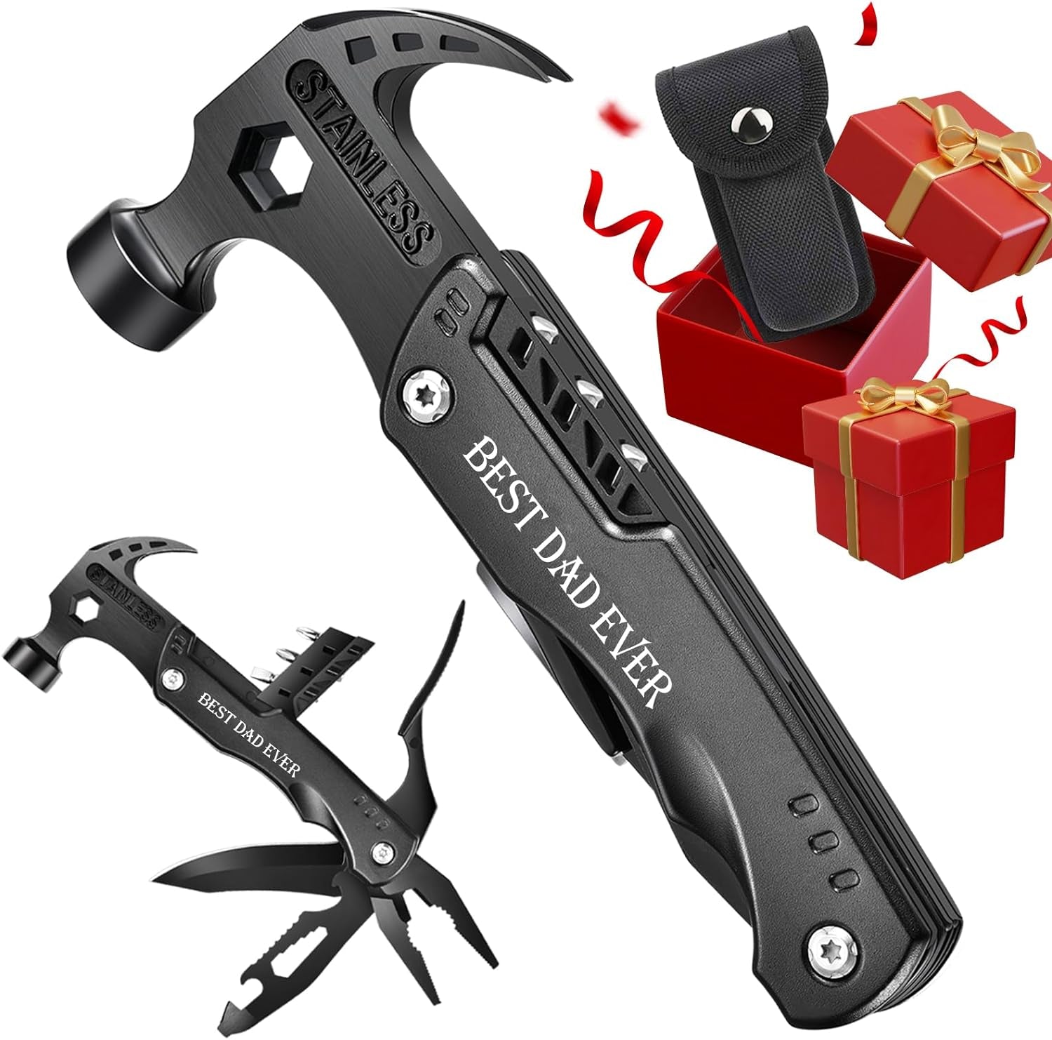 Dad Gifts for Christmas, Gifts for Dad Who Wants Nothing, Stocking Stuffers for Dad Men, Best Dad Ever Gifts from Daughter Son Kids, All in One Survival Tools Hammer Multitool, Cool Gadgets